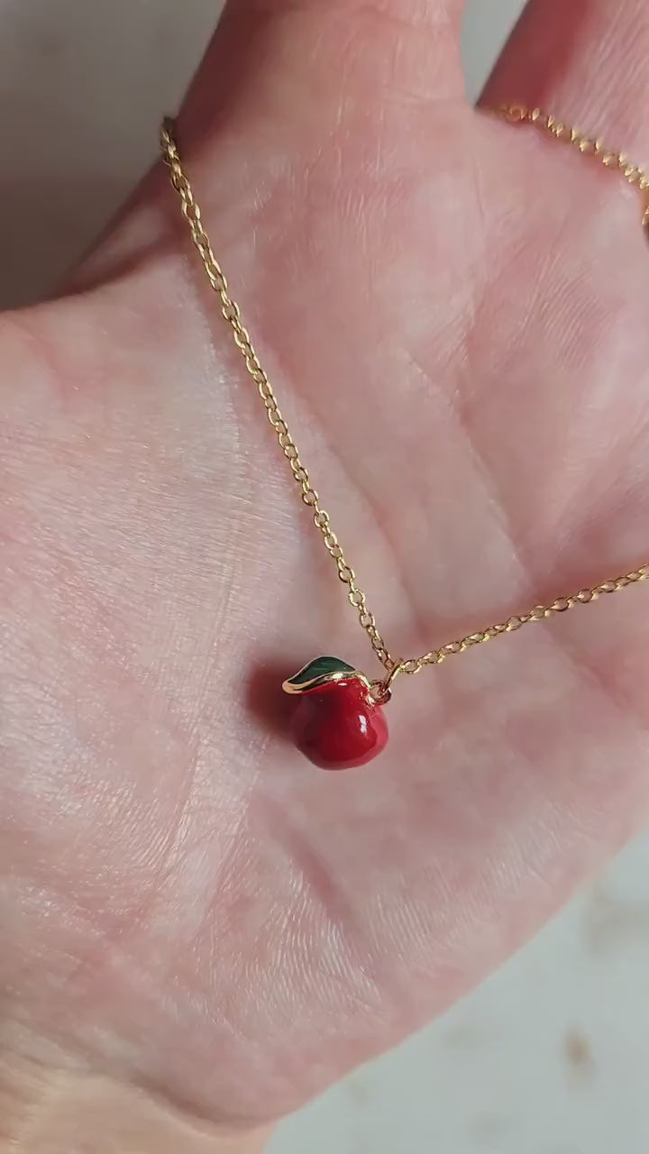 Mela Gold Plated Apple Pendant Necklace / Dainty Apple Necklace