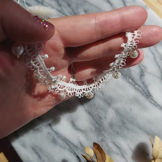 KATE White Lace with Teardrop Freshwater Pearls Choker Necklace