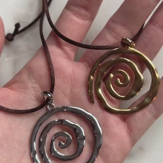 Swirl Pendant Gold/Silver Boho Sateen Cord Necklace