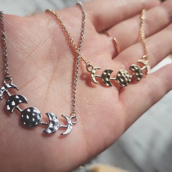 Hammered Moon Phase Necklace / Gold Plated Moon Necklace