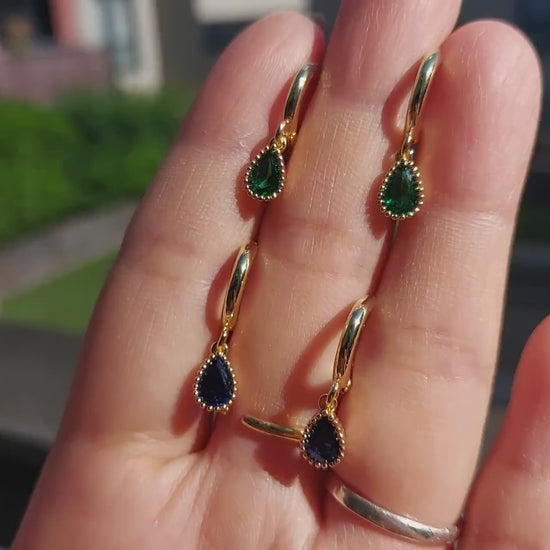 Birthstone Hoops / Gold Huggie Earrings