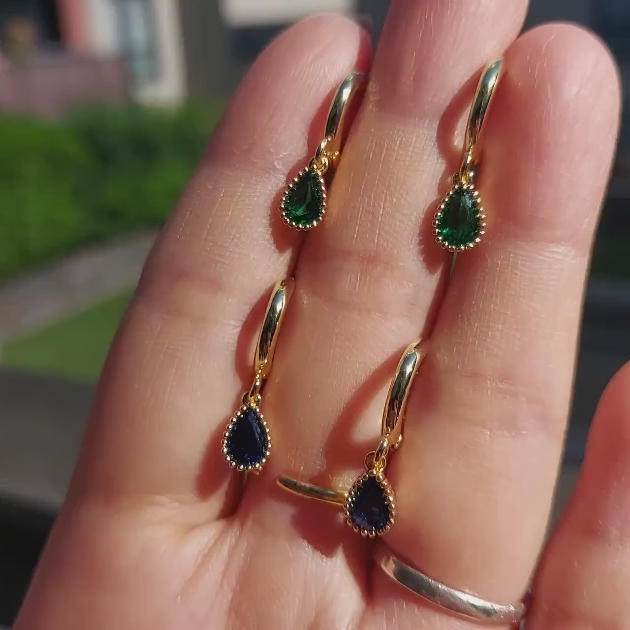 Birthstone Hoops / Gold Huggie Earrings