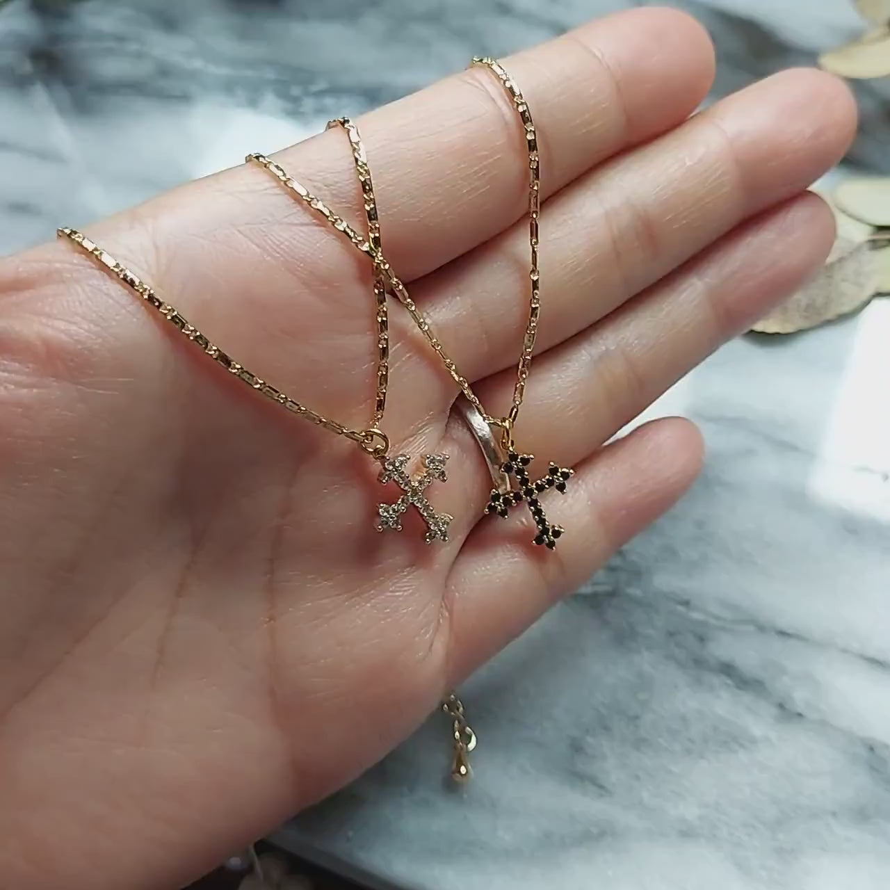 Dainty Cross Necklace 24k Gold Plated/ Antique Cross Necklace / Black Cross Necklace /Goth