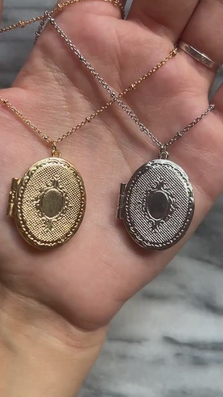 Oval Gold/Silver updated Antique Style Locket Necklace