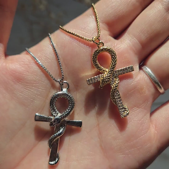 Gold/Silver Snake Ankh Pendant Necklace