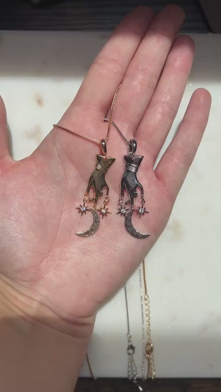 GAIA Hand with Moon and Stars Necklace