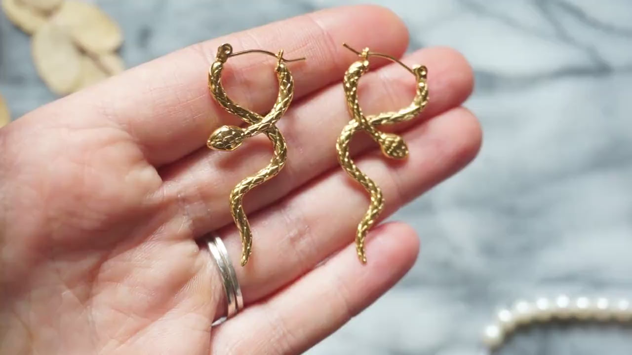 CLEOPATRA Gold Twisted Snake Earrings / Snake Hoop Earrings / Statement Earrings