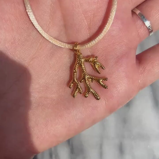 Coral Pendant Nylon Sateen Cord Necklace