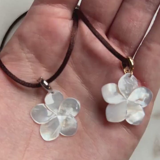 Pearl Hibiscus Pendant Nylon Sateen Cord Necklace