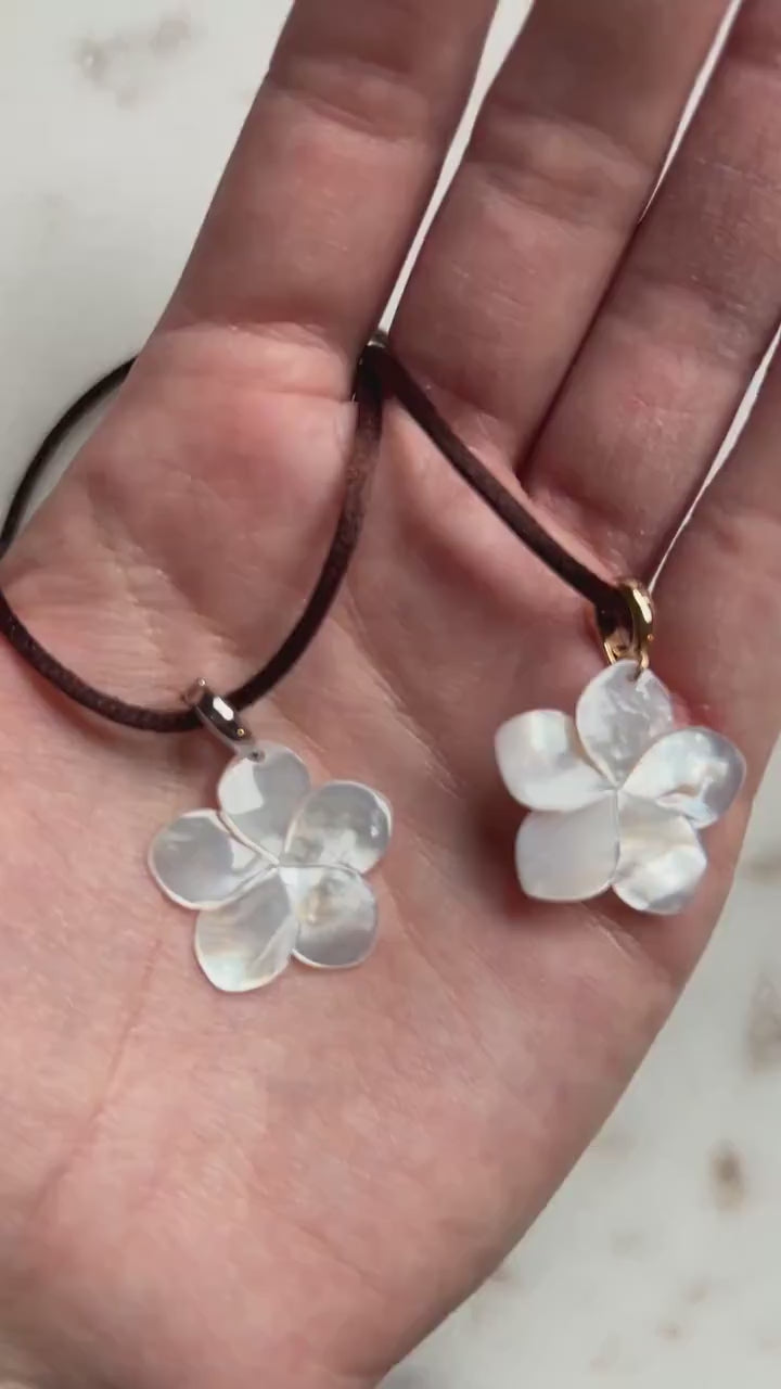 Pearl Hibiscus Pendant Nylon Sateen Cord Necklace