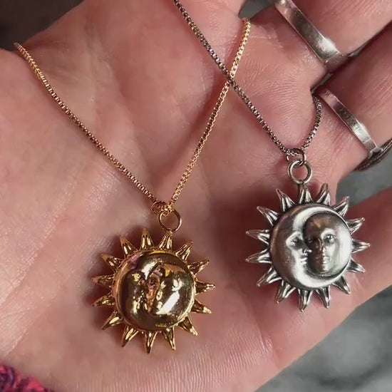 ATEN Sun and Moon Face Pendant Gold/SIlver Necklace