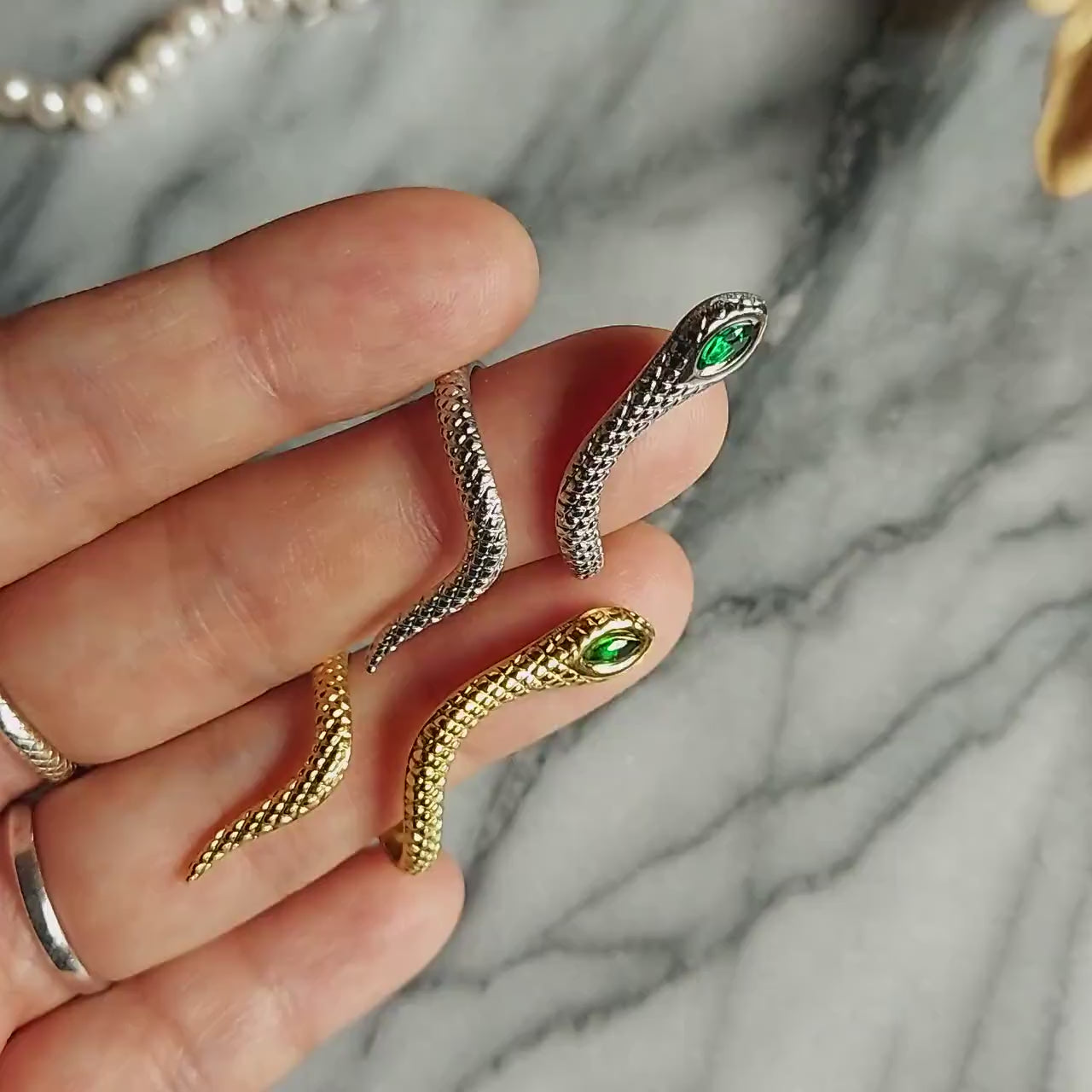 Snake Green Gem Gold/Silver Adjustable Ring