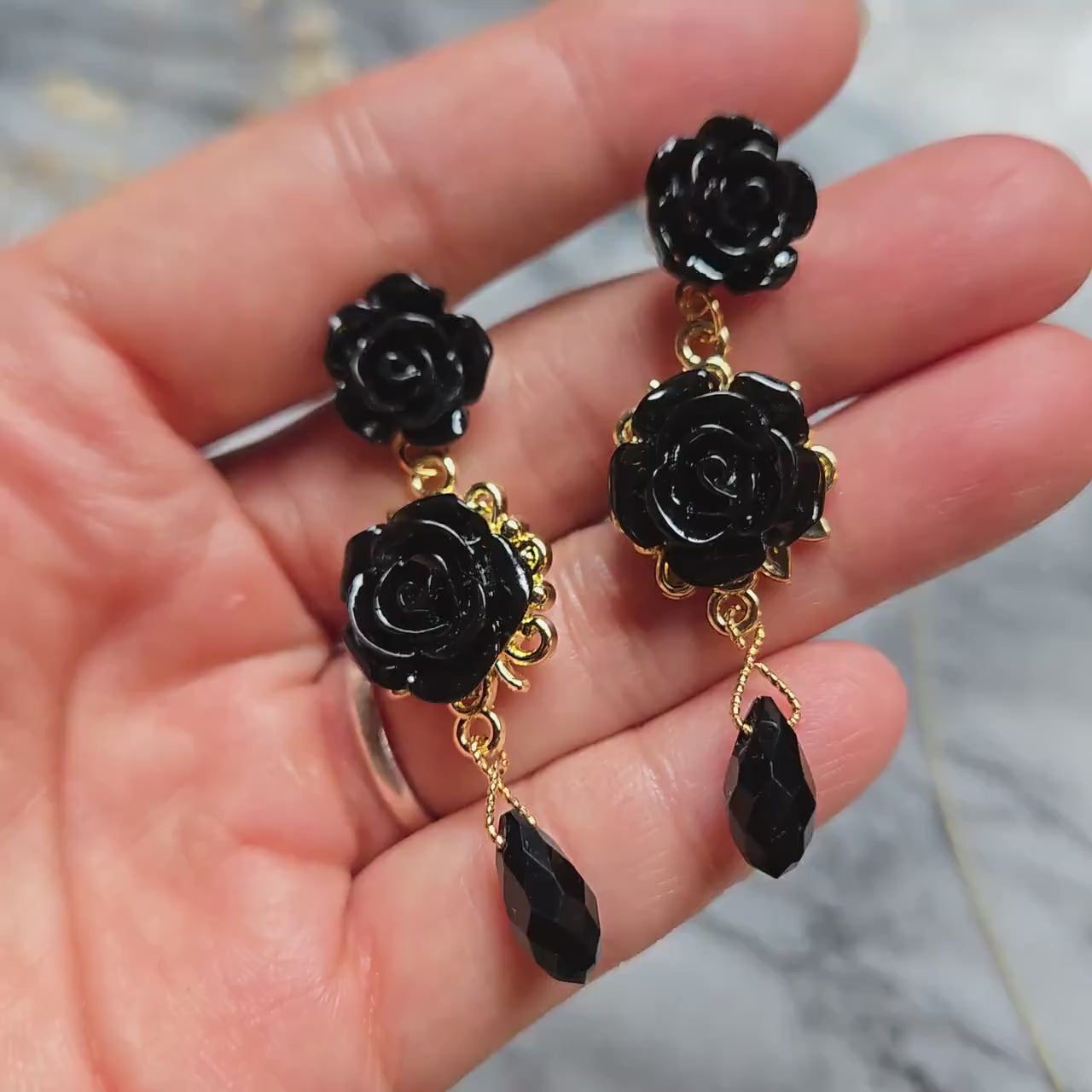 AGATHA Black Rose and Teardrop Crystal Stud