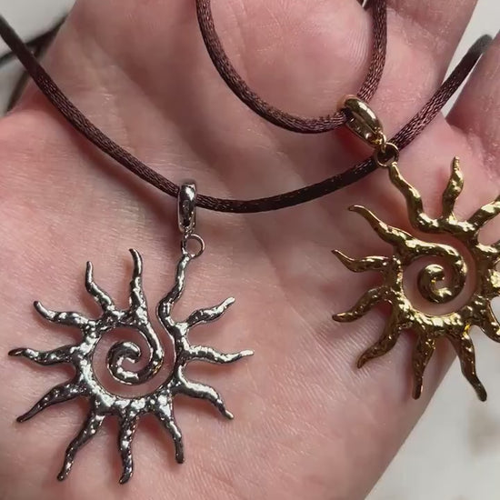 Sun Swirl Gold/Silver Pendant Sateen Cord Necklace