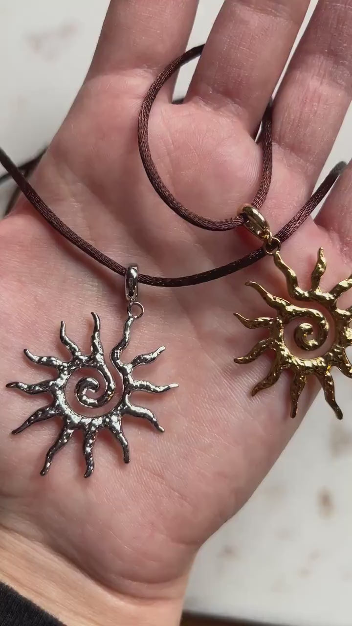 Sun Swirl Gold/Silver Pendant Sateen Cord Necklace
