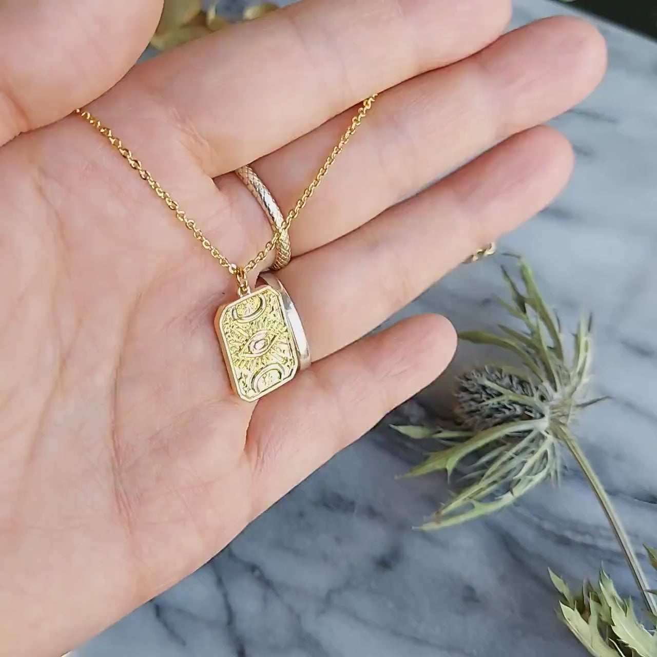 Evil Eye Magic Plate Gold Necklace