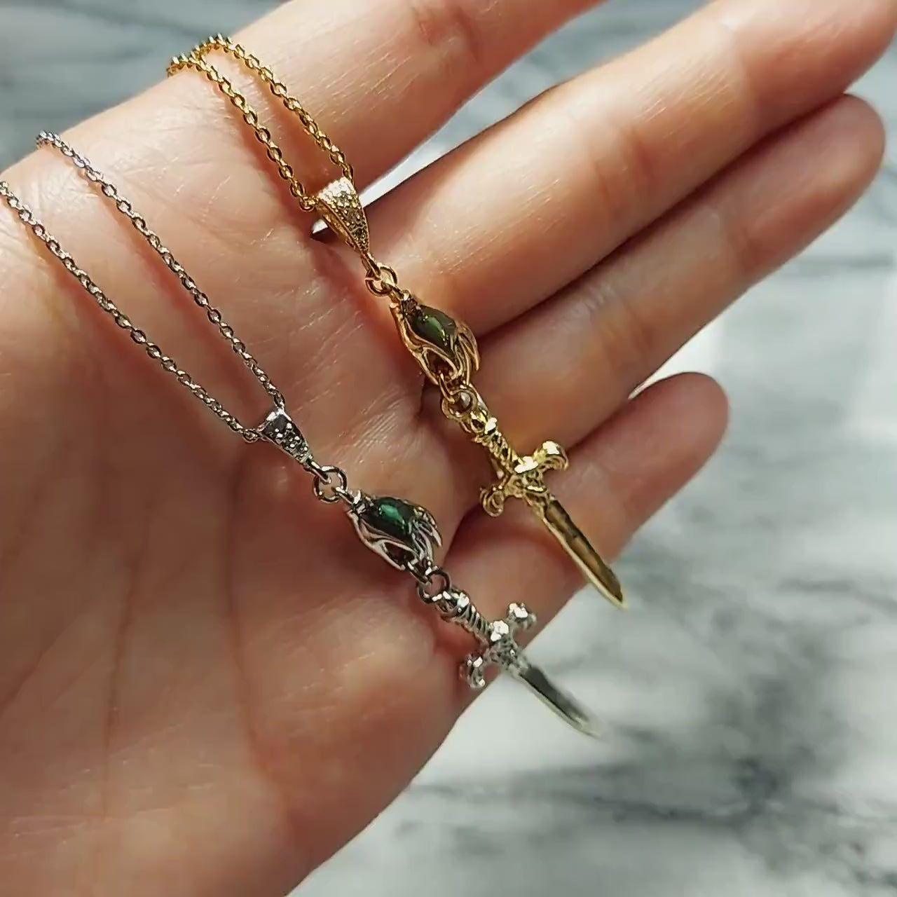 Gold/Silver Queen of Swords Tarot Necklace / Dagger Necklace / Tarot hand Dainty Necklace