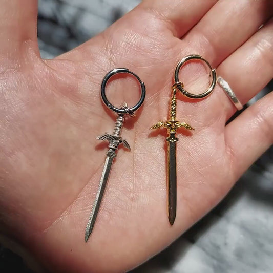 LEGEND Gold Silver Sword Huggie Hoop Earring SINGLE / Zelda Master Sword Earring