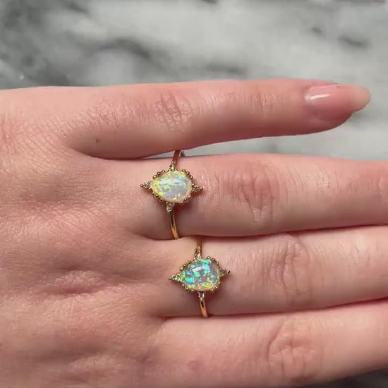 Fire and Ice Opalite Teardrop Adjustable Gold Ring / Stackable Adjustable Ring