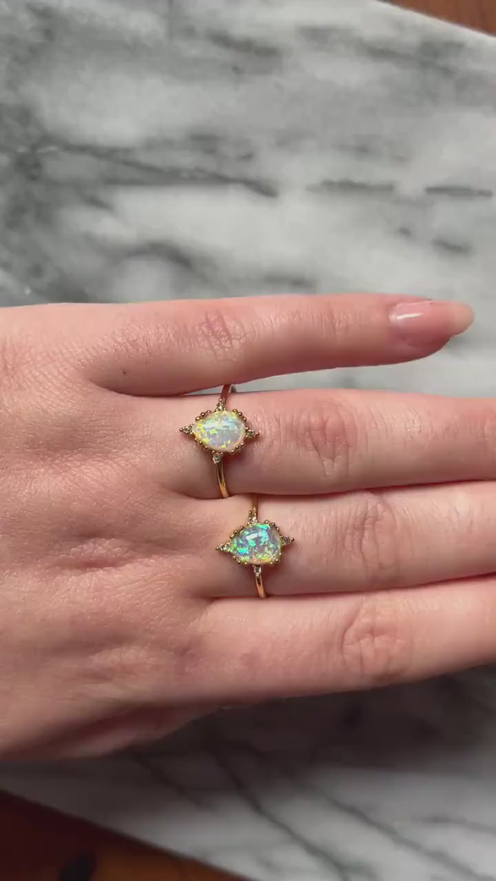 Fire and Ice Opalite Teardrop Adjustable Gold Ring / Stackable Adjustable Ring