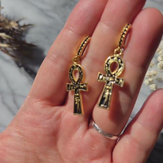 ANKH Black and Gold Huggies / Hoop Earrings / Huggie Earrings