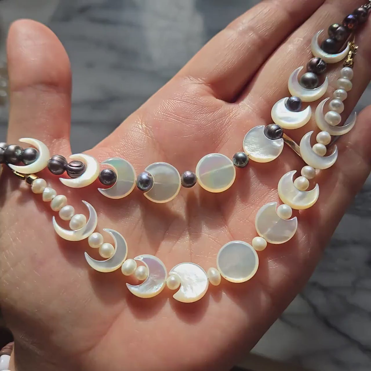 Gold/Silver Moon Phase Pearl Necklace