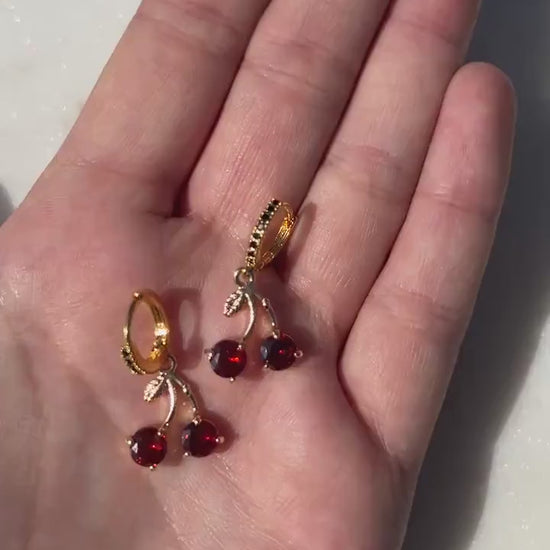 Dainty Cherry Fruit Huggie Hoop Earrings
