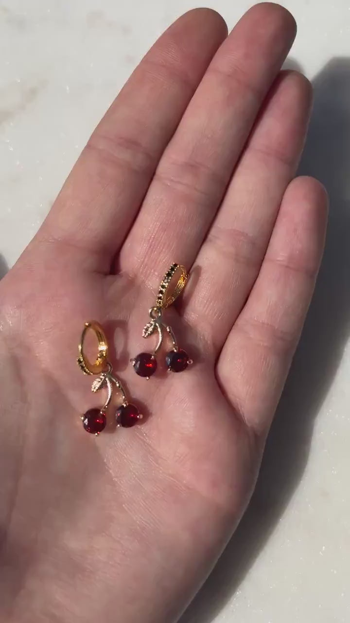 Dainty Cherry Fruit Huggie Hoop Earrings
