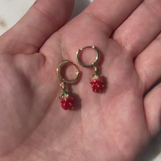 Dainty Strawberry Huggie Hoop Earrings
