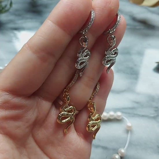 SERPENT Gold/Silver Snake Huggie Hoop Earrings