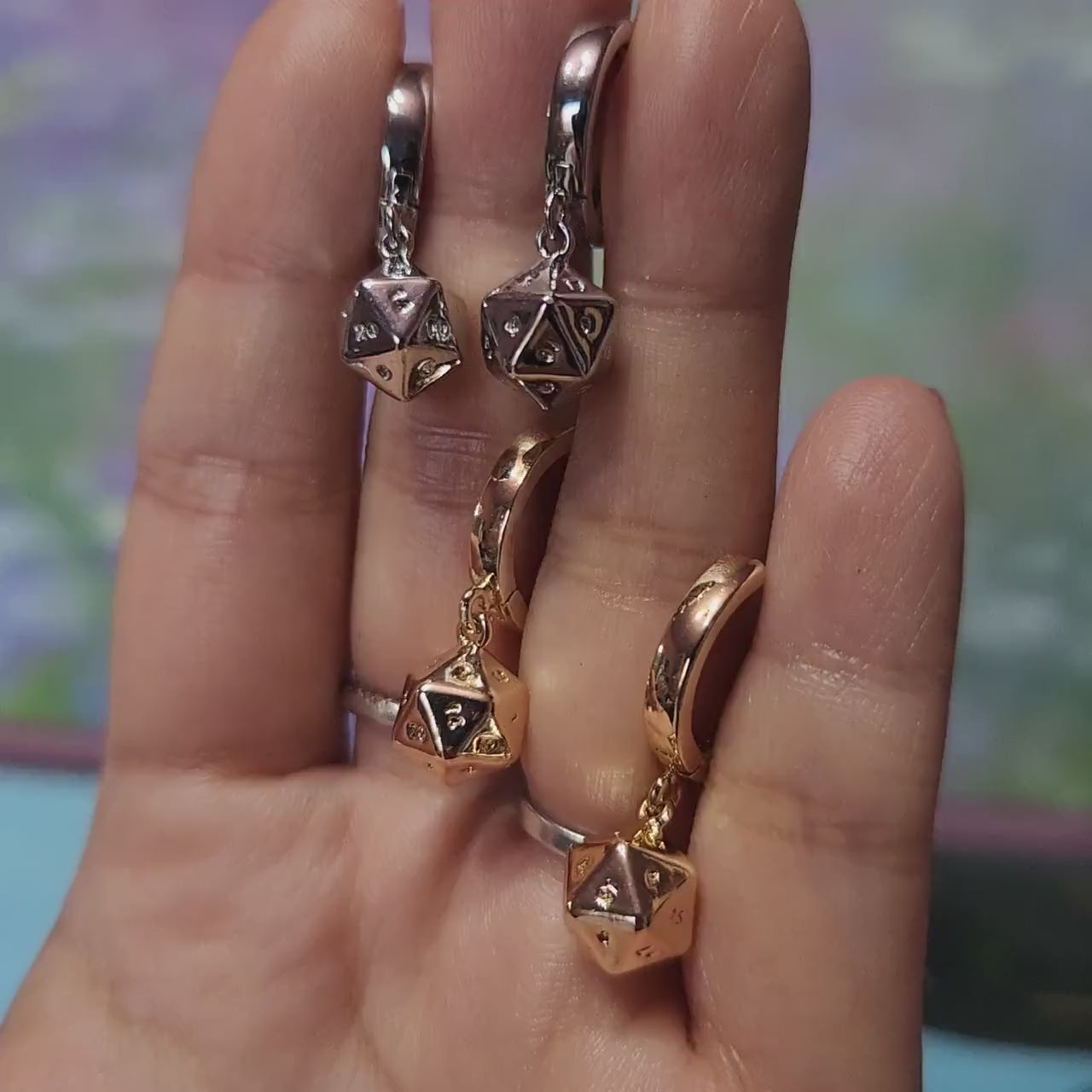 D20 dice huggies/ Dungeons and Dragons Hoop Earrings