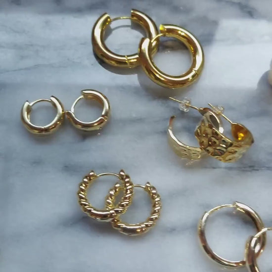 Gold Chunky Hoop Earrings / 24k Gold Plated