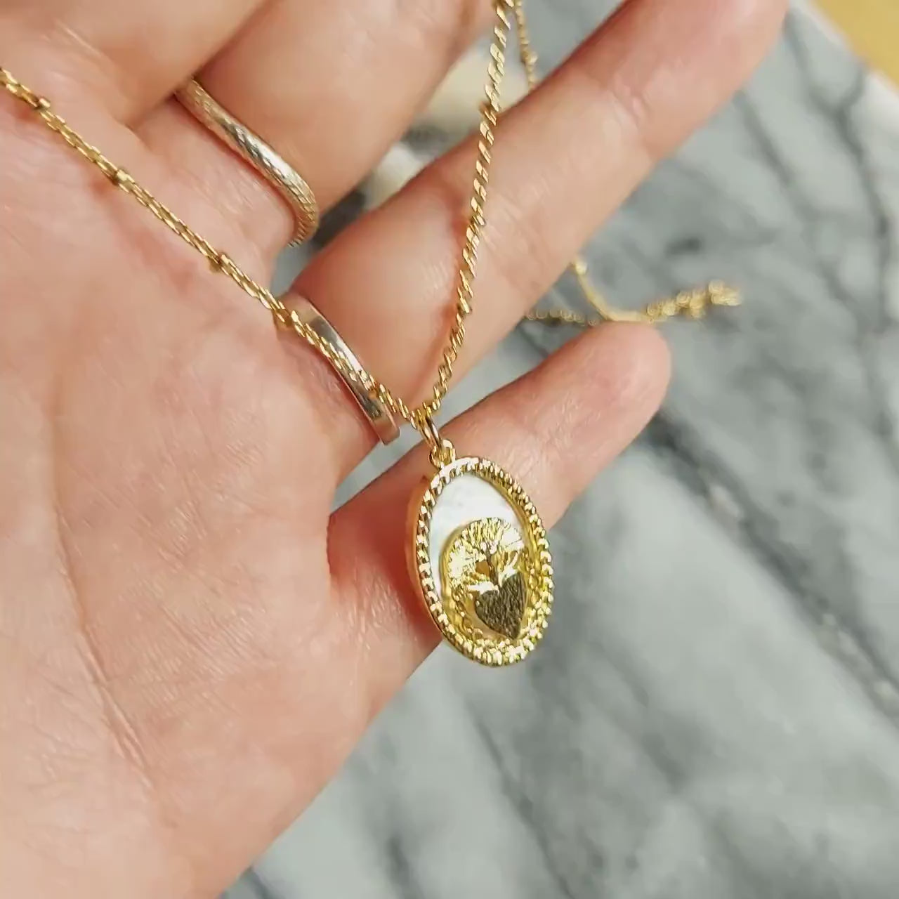 Gold Sacred Heart Mother of Pearl Dainty Necklace