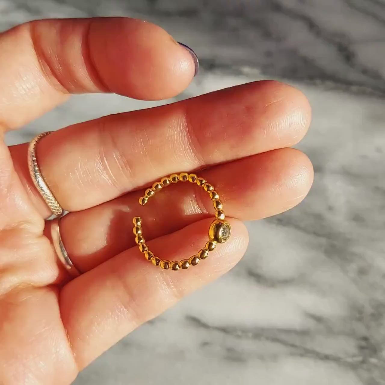 Minimal Clear Gem Gold Stackable Adjustable Ring