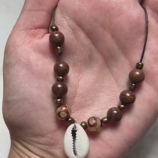 Cowrie Shell Beaded Waxed Cord Necklace