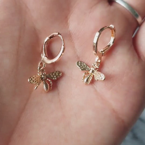 BUMBLE Gold Bee/Butterfly Mix & Match Mini Hoop/Huggie Earrings