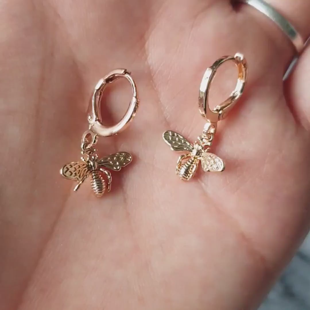 BUMBLE Gold Bee/Butterfly Mix & Match Mini Hoop/Huggie Earrings