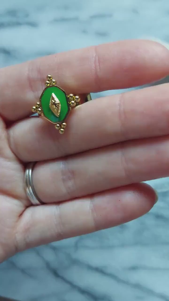 Gold and Green Enamel Adjustable Ring