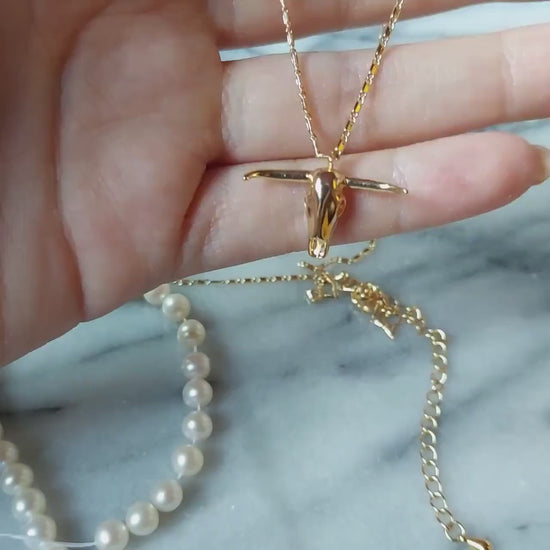 Bull Skull Gold Necklace / Cow Skull Charm Necklace
