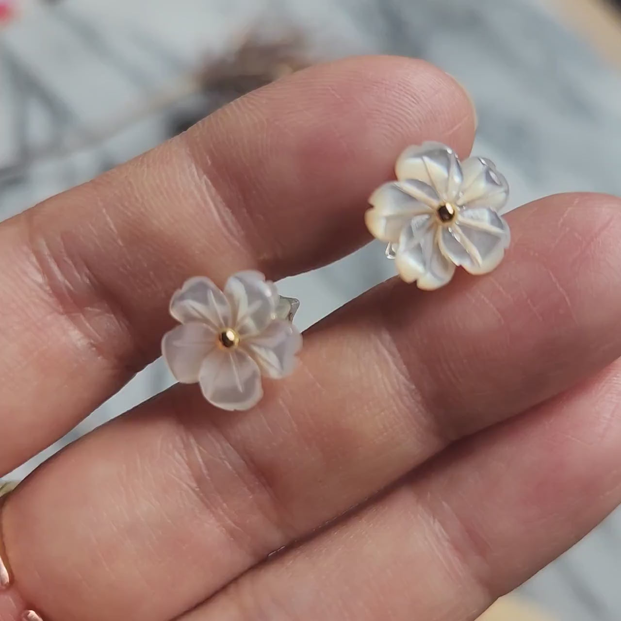 White Flower Mother of Pearl Stud Earrings / Flower Earrings