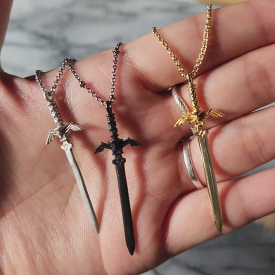 LEGEND Gold / Silver / Black Antique Sword Necklace / Zelda Master Sword Necklace