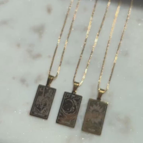 Tarot Card The Chariot/ The Moon/ The Sun Gold Plated Necklace