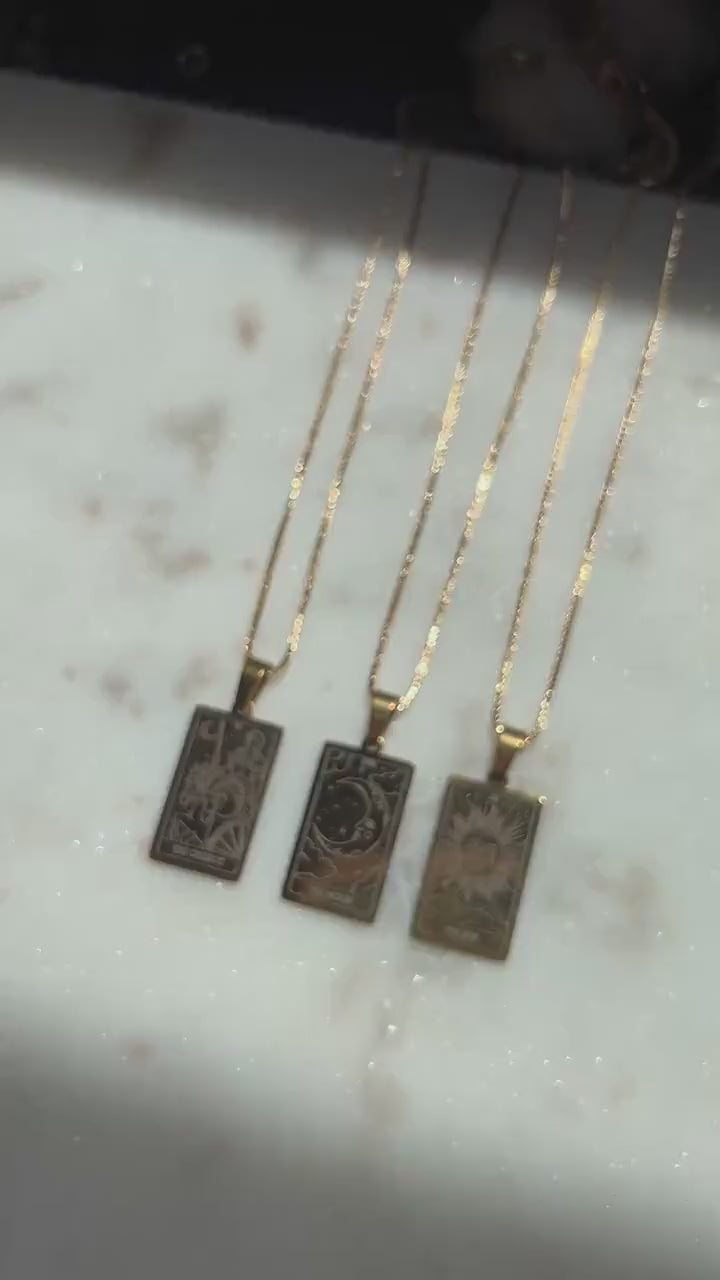Tarot Card The Chariot/ The Moon/ The Sun Gold Plated Necklace