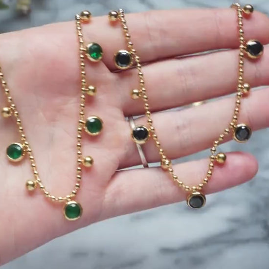 Green / Black Gem Gold Necklace