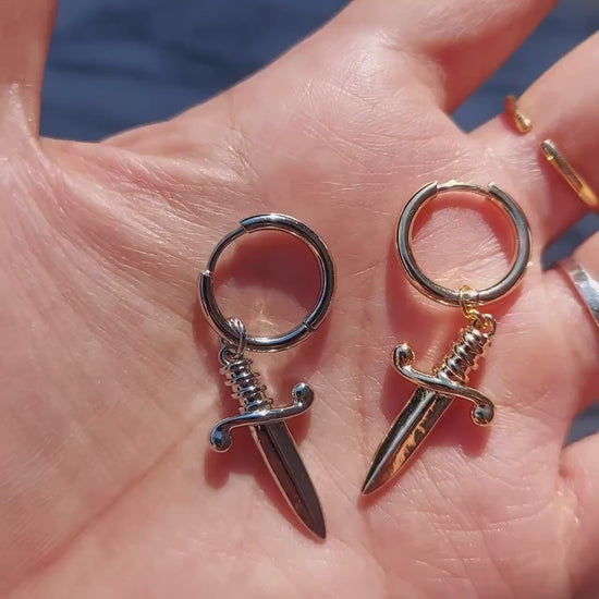 Gold/Silver Mini Dagger / Dirk Hoop Earrings / Tarot Sword Earring