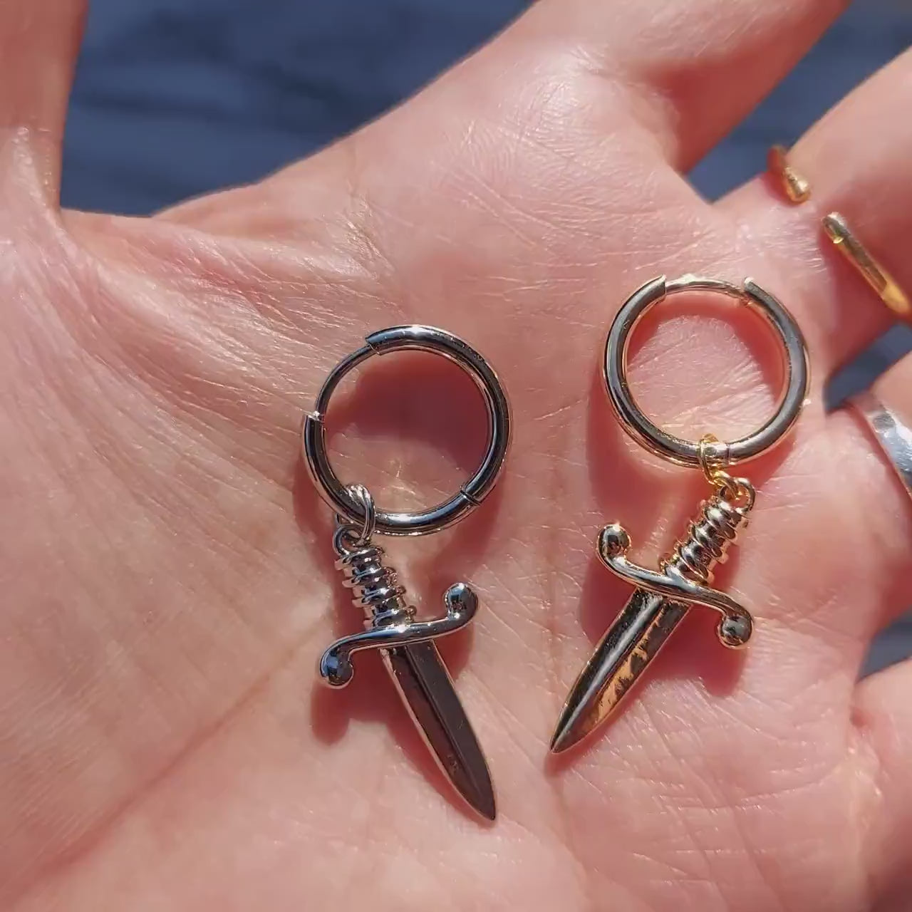 Gold/Silver Mini Dagger / Dirk Hoop Earrings / Tarot Sword Earring
