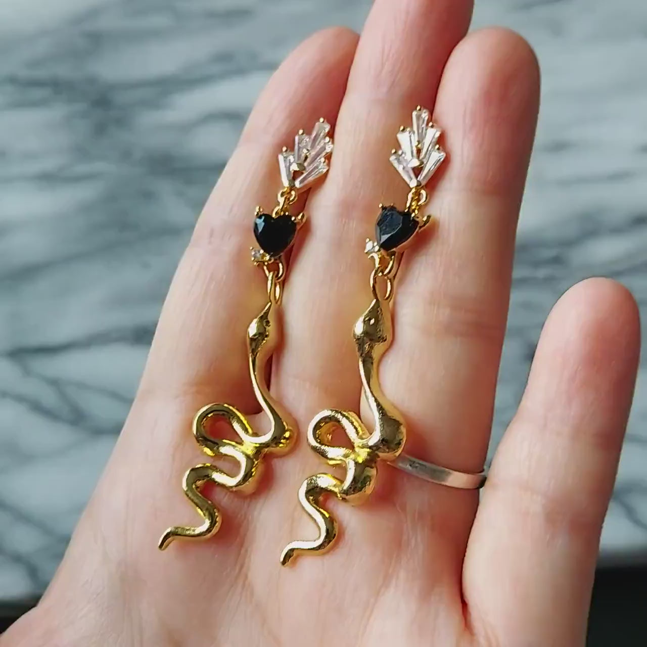 EDEN Devil's Heart and Serpent Earrings/ Snake Tarot Earrings