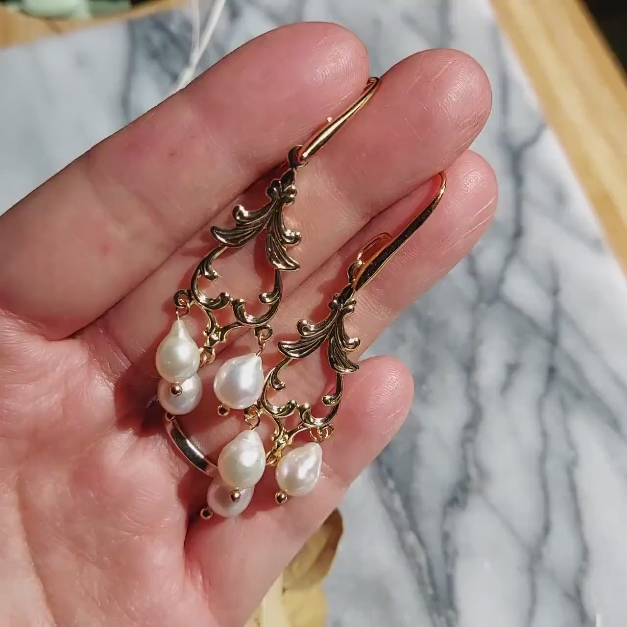 EDWINA Filigree Teardrop Freshwater Pearl Earrings / Bridal Pear Earrings