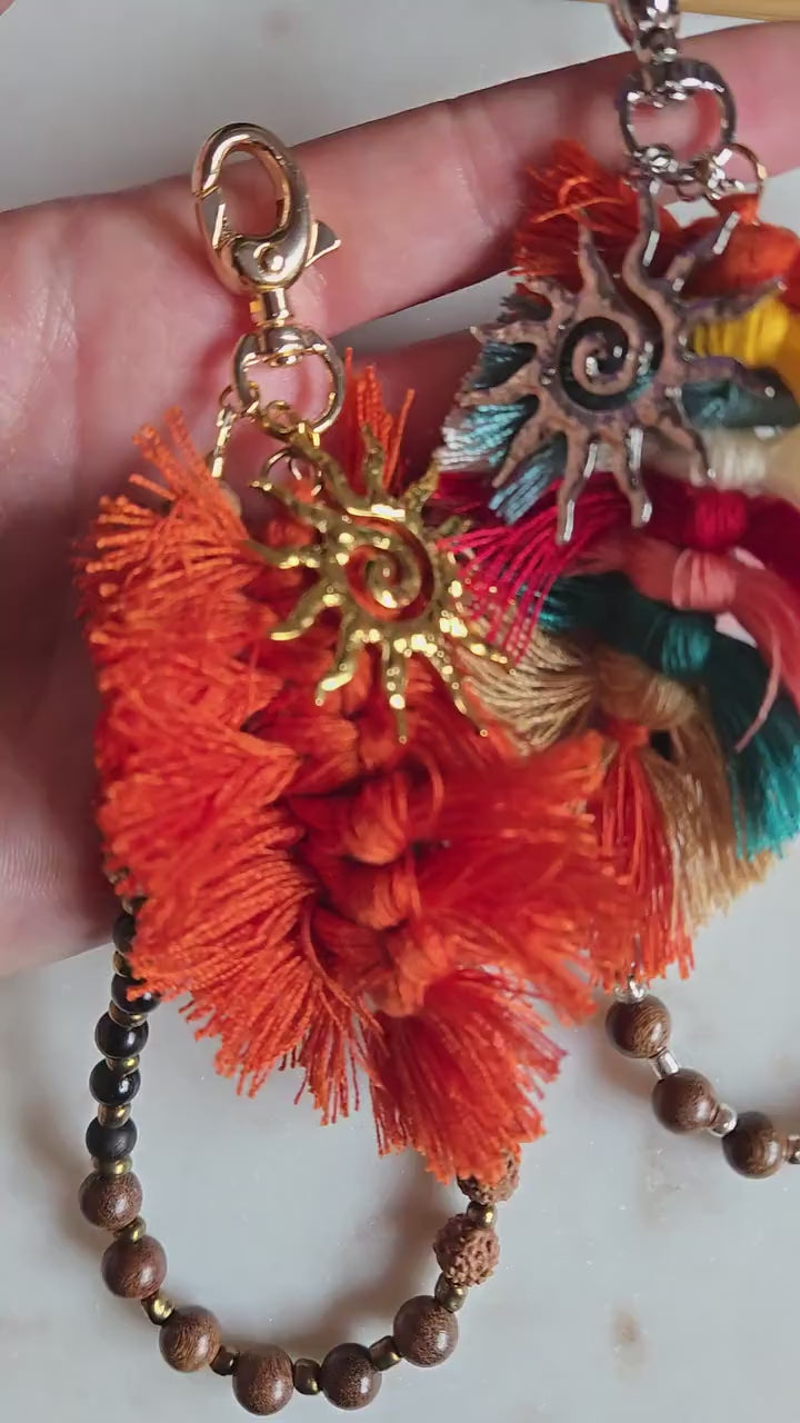 Boho Tassel and Beads Bag/Key Charms Gold/Silver