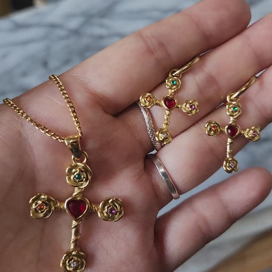 Heart Gem Cross necklace and earrings